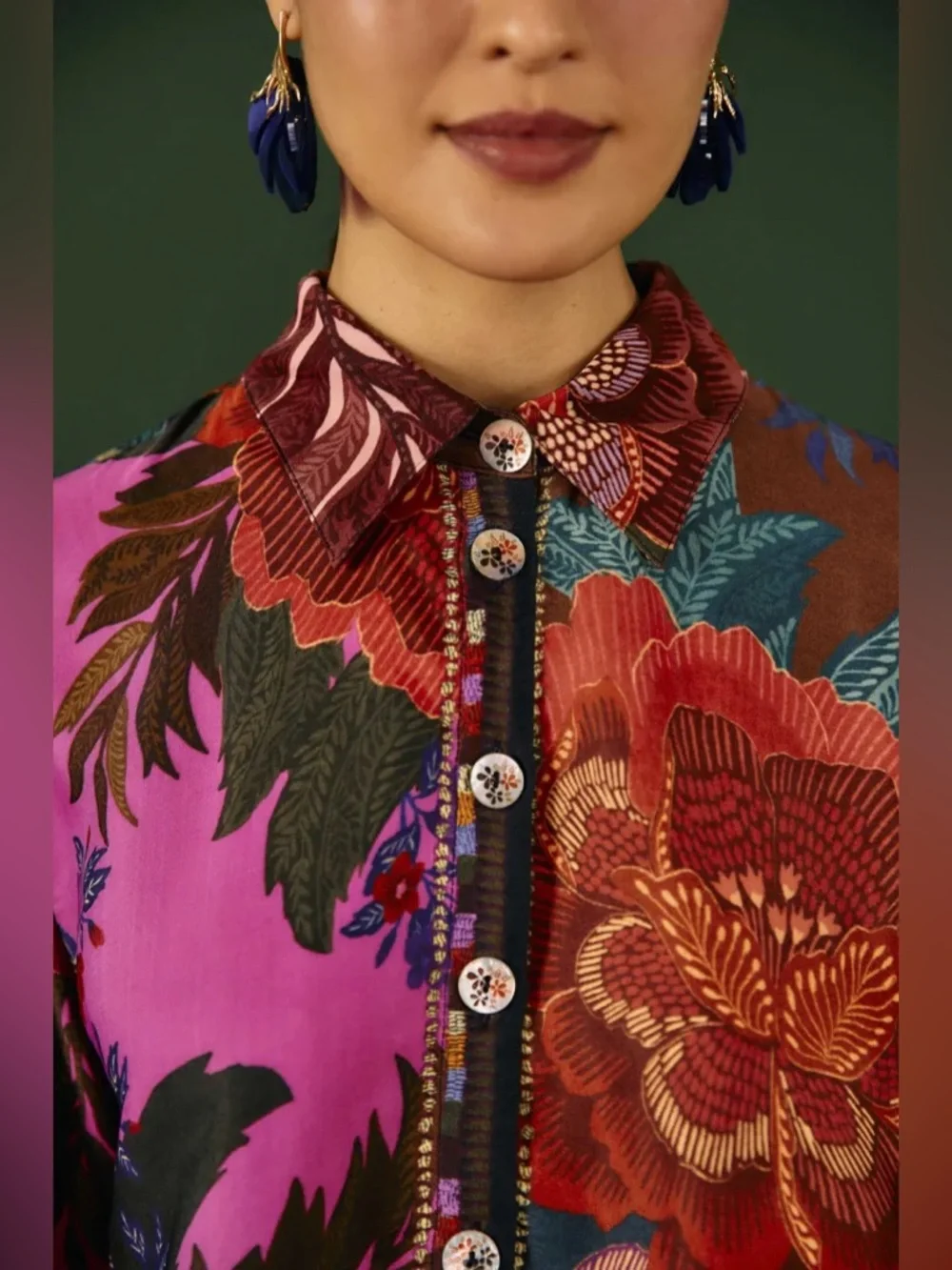 Farm Rio Colorful Printed Button Down & Cropped Pants Set – Women’s XL - Picture 3 of 15